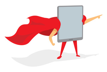 Tablet super hero standing with cape