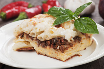 Pasticcio with ground beef and bechamel sauce