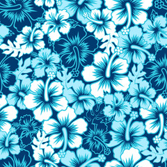 Surf floral hibiscus seamless pattern - obrazy, fototapety, plakaty