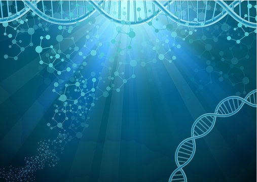 Dna and Molecule on blue background