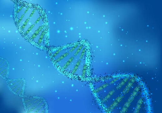 DNA molecules on sciences on blue background