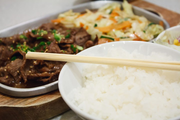 Beef with vegetables teppanyaki Japanese Cooking