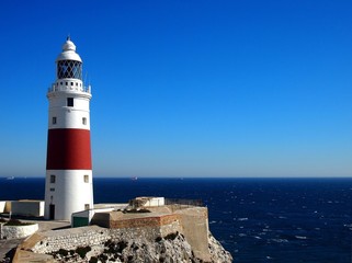 Trinity Lighthouse at Europa Point, marking the meeting point of the Mediterranean Sea and the Atlantic Ocean, in Gibraltar