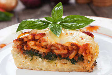 Pasticcio with chard and tomato sauce