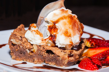 Ice Cream With Brownie Cake And Strawberry