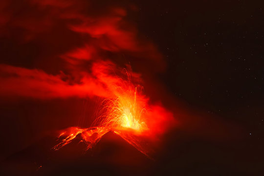 Tungurahua Volcano At Night