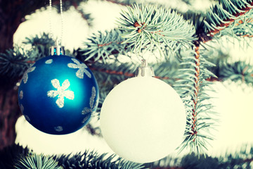 Fototapeta na wymiar two christmas balls on a twig.