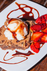 Brownie With Ice Cream And Strawberry