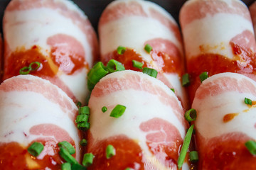 fresh slice pork on plate