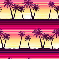 Obraz premium Tropical palms at sunset seamless pattern