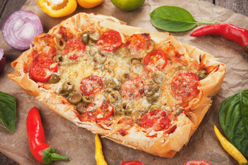 Phyllo pastry pizza