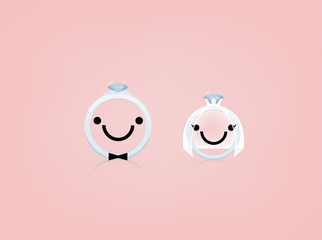 beautiful graphic design of wedding ring with smile face and wedding suit,wedding concept design