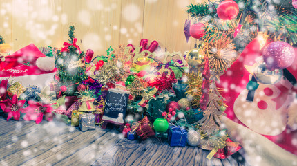 christmas ornaments and vary of decoration on wood