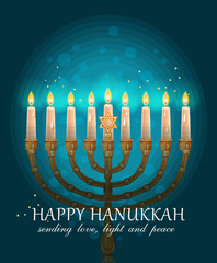Happy Hanukkah greeting card design, jewish holiday.  - 95849964