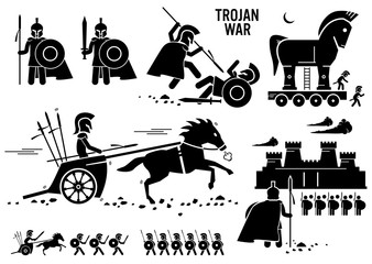 Trojan War Horse Greek Rome Warrior Troy Sparta Spartan Stick Figure Pictogram Icons