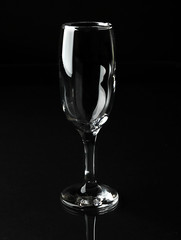 Empty champagne glass on black background