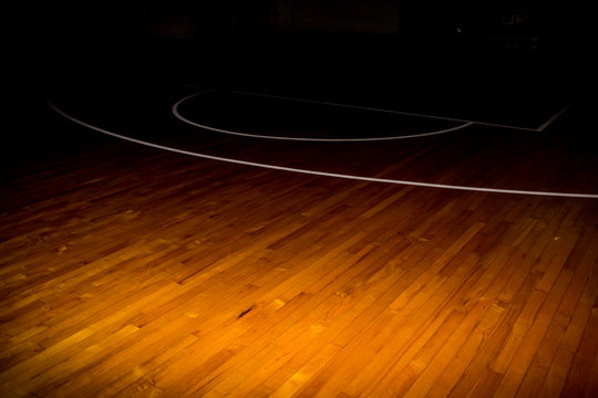wooden floor basketball court with light effect