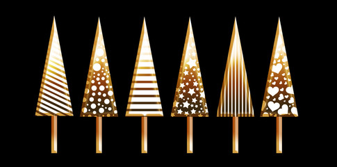 Goldene Weihnachtsbäume auf schwarzem Hintergrund