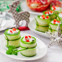 Cucumber Rolls Stuffed with Feta, Herbs, Capsicum and Black Oliv