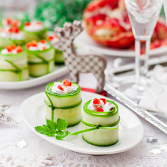 Cucumber Rolls Stuffed with Feta, Herbs, Capsicum and Black Oliv