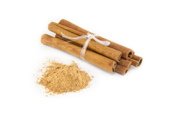 Cinnamon sticks on white background