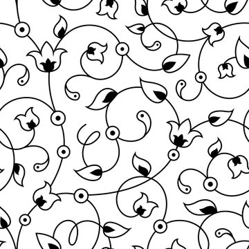 floral oriental black isolated seamless background