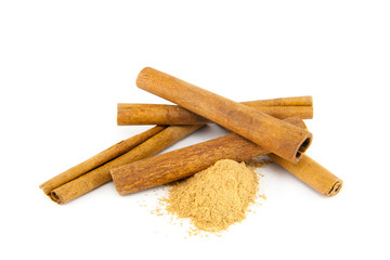 Cinnamon sticks on white background