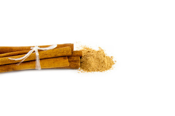 Cinnamon sticks on white background