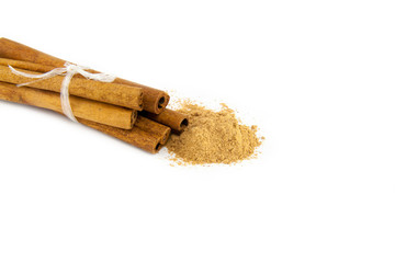 Cinnamon sticks on white background