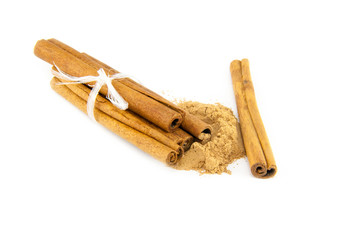 Cinnamon sticks on white background