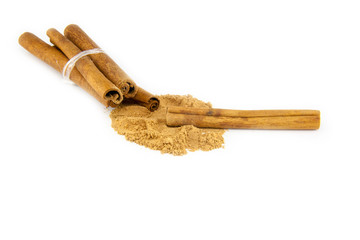 Cinnamon sticks on white background