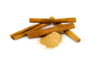 Cinnamon sticks on white background