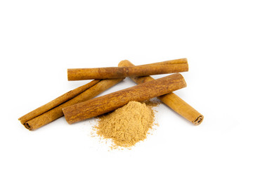 Cinnamon sticks on white background