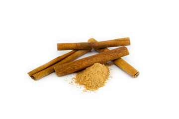 Cinnamon sticks on white background