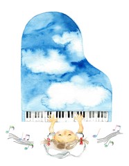 空色ピアノ、女の子と音符