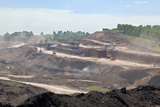 Coal mining. Coal quarry.