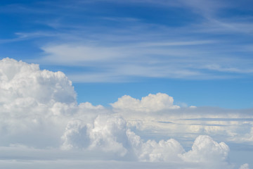 Blue Sky and clouds. Airplane view from the window