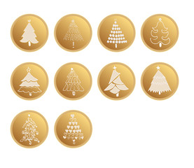Set of gold web buttons vector design for Christmas Trees