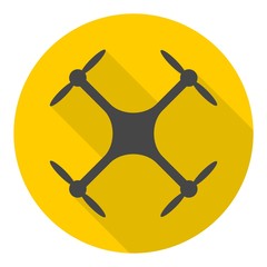 Circle vector icon for quadrocopter, silhouette quadrocopter a top view icon with long shadow