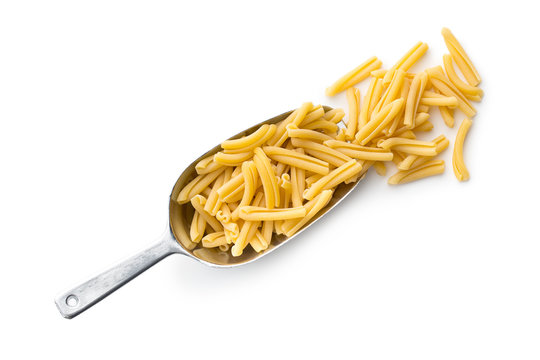 Uncooked Pasta Caserecce In Metal Scoop