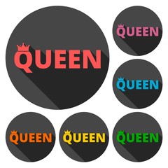 Queen icons set with long shadow