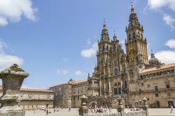 Facade of Santiago de Compostela cathedral - obrazy, fototapety, plakaty