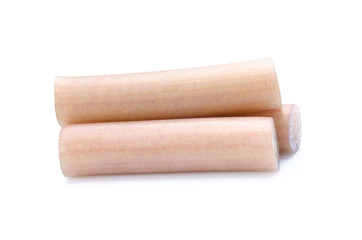 portion cut lotus stem for cooking on white background