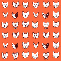 Sketch cat face seamless pattern