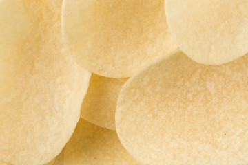 Prepared potato chips snack closeup view