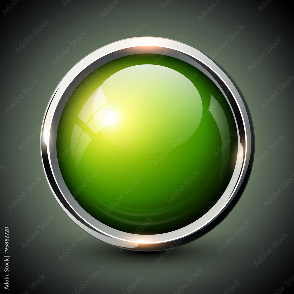 Aufkleber green shiny button with metallic elements