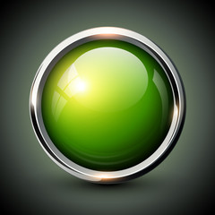 Green shiny button with metallic elements