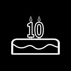 Cake with candles in the form of number 10 icon