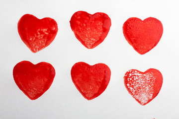 background of red hearts watercolor