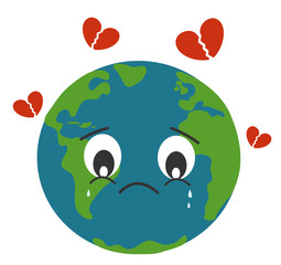 sad earth crying with breaking heart vector concept illustration